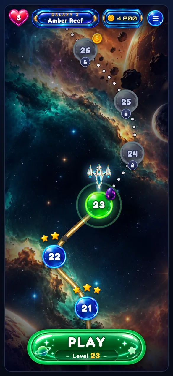 Galaxy map with level planets